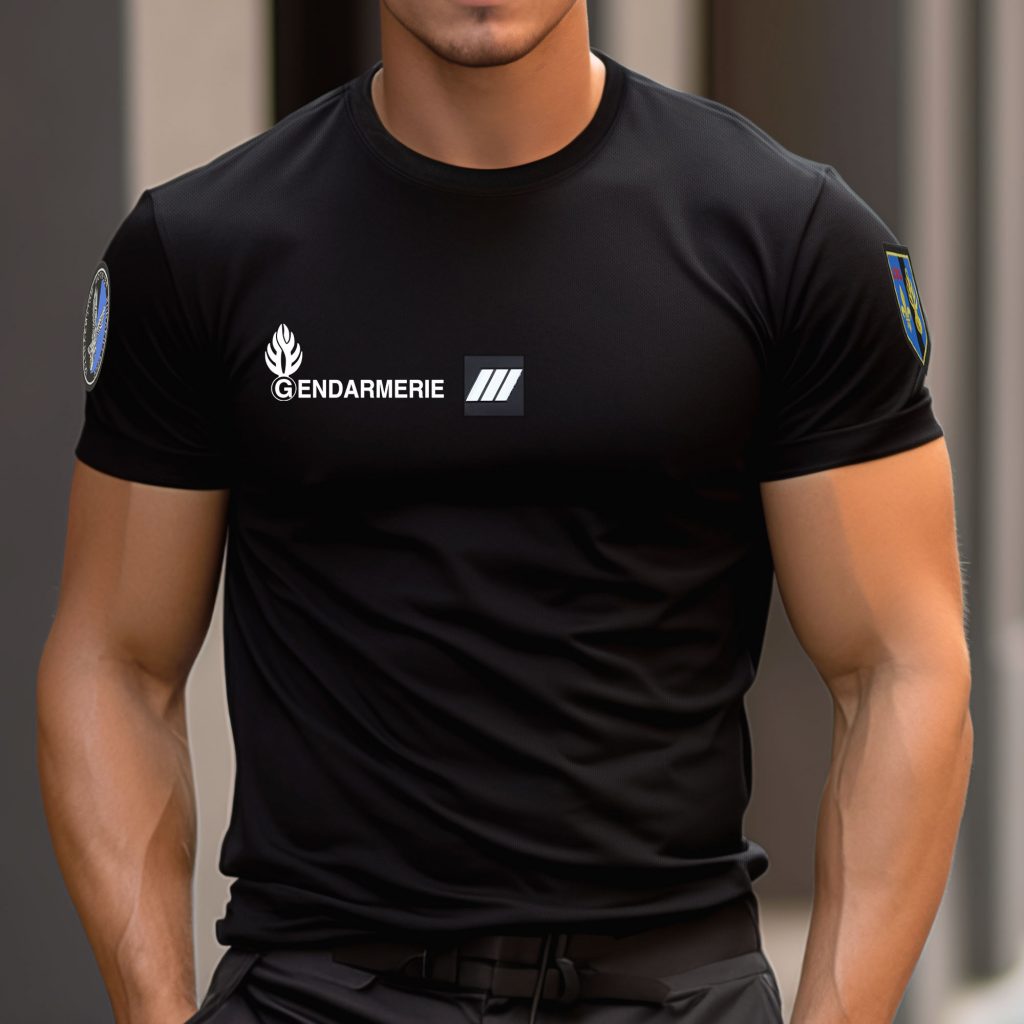 T-SHIRT GENDARMERIE NOIR COOL DRY MAILLE PIQUEE